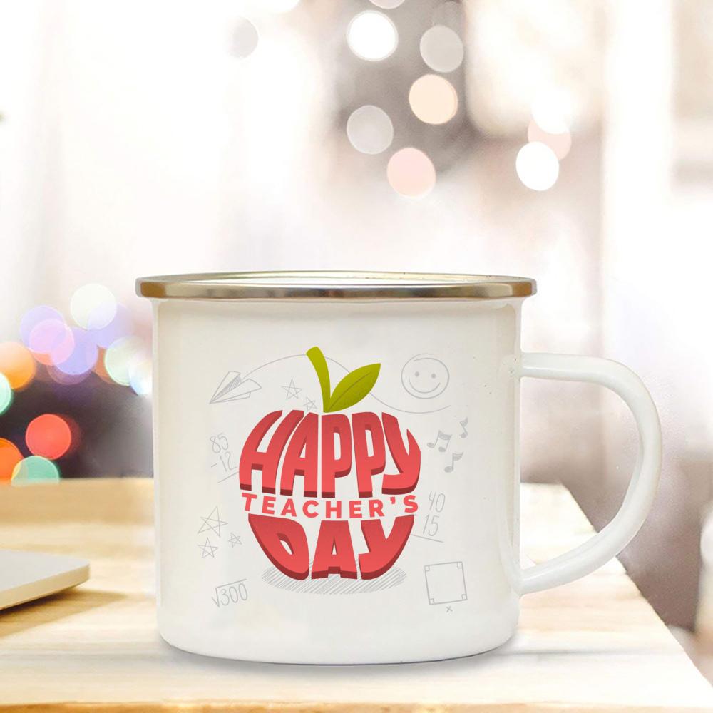 Best Teacher Ever Printed Coffee Mug White Enamel Cups Handle Cocoa Cup Home Office Drinking Mugs Teacher's Day Graduation Gifts