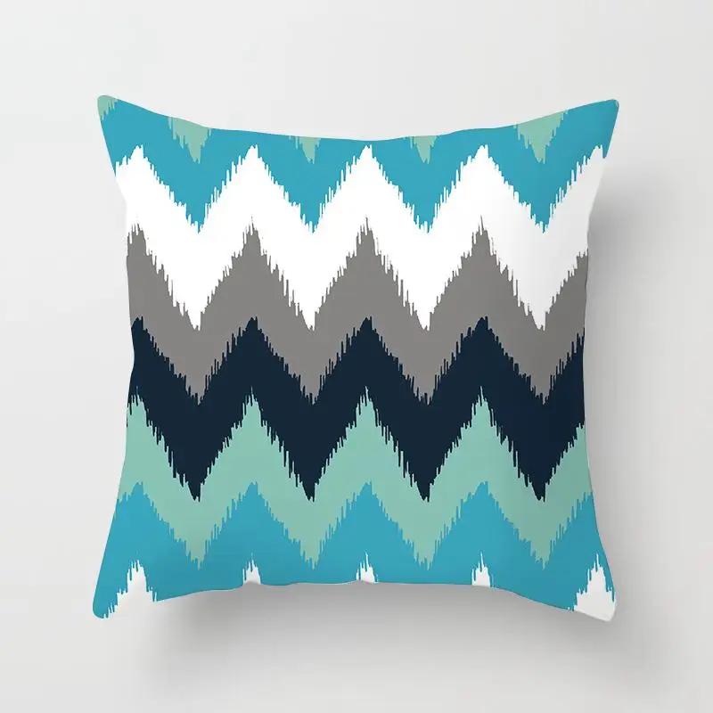 Blue Color Pillow Cover Geometric Print Pillowcase Square Pillow Case  18x18 inches Decorative Pillows For Car/bed /sofa