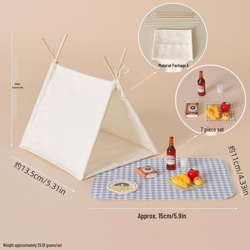Miniature Dollhouse Tent & Picnic Set - Camping Scene Accessories