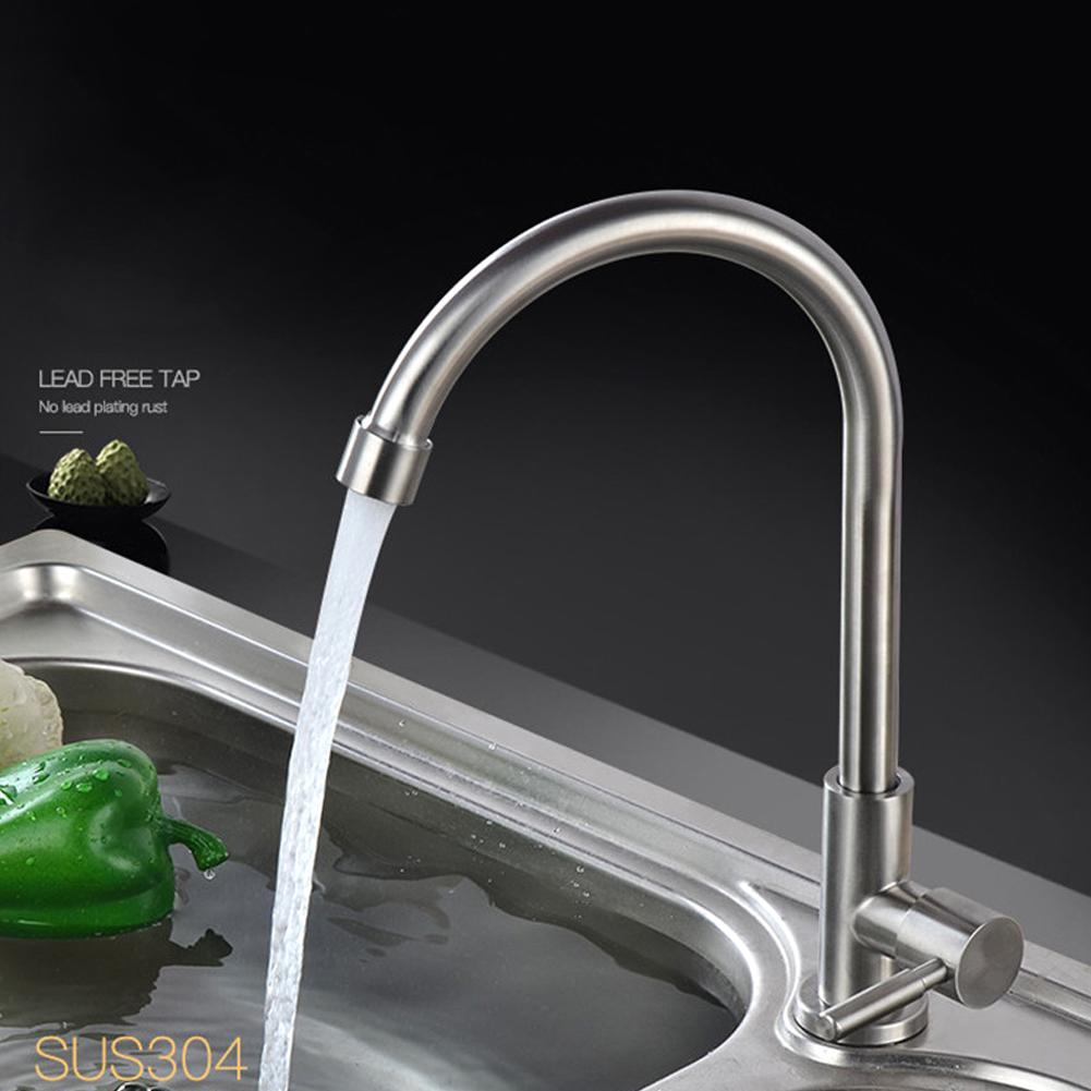 G1/2in Thread Stainless Steel Single Cold Single Hole Sink Water Tap 360 Degree Rotation Kitchen Faucet