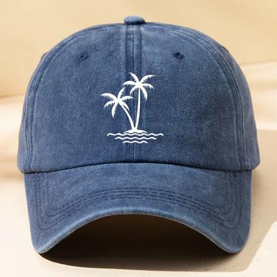 Vintage Palmträdstryck Design Basebollkeps Herr Dam Unisex Tvättad Bomull Lastbilsförarens Fars Solhatt