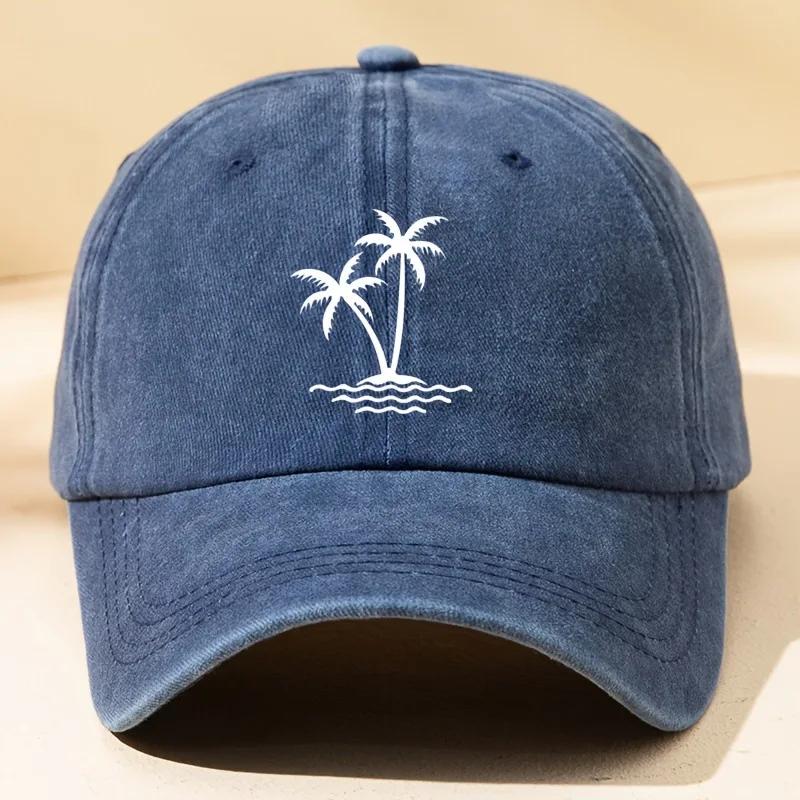 Vintage Palm Tree Print Design Baseball Cap Men Women Unisex Washed Cotton Truck Driver's Father's Sun Hat