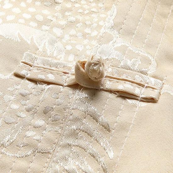 Men Top Chinese Style Stand Collar Single-breasted Solid Color Dragon Pattern Loose Pockets Long Sleeve Mid-aged Elderly Men Shirt