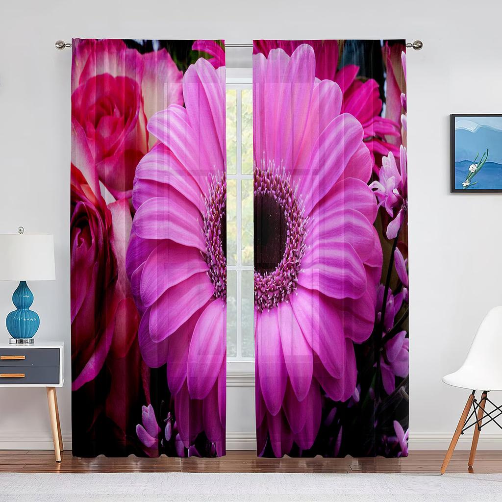 Weiße Blütenstaubgefäße Nahaufnahme Transparenter Voile Vorhang Fensterdekoration für Wohnzimmer Schlafzimmer Dekor Vorhänge Chiffon Tüll Vorhang