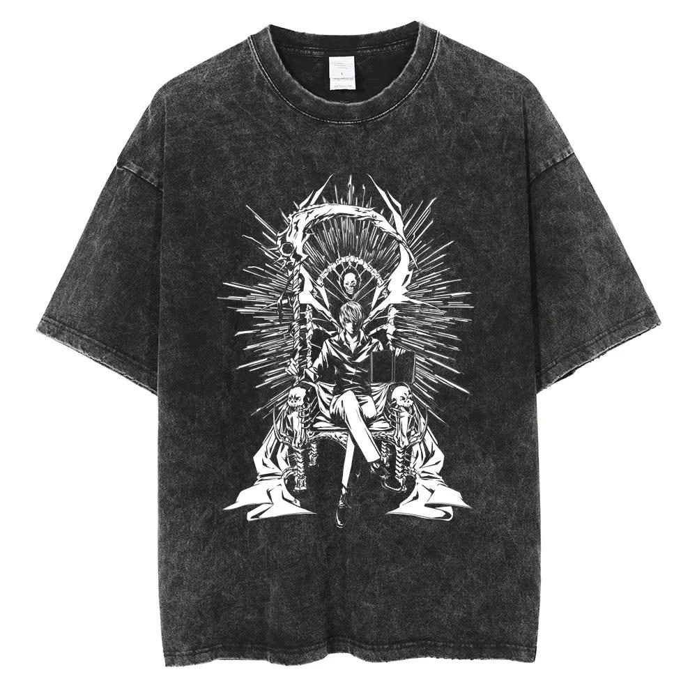 Summer Hot Sale Harajuku Vintage Washed T Shirts Death Note Anime Graphic Printing T Shirt Oversize Cotton Fashion Trendy Tee