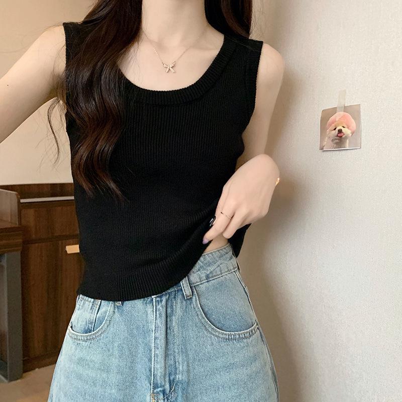 Débardeur sans manches en maille française pour femme: Débardeur d'été ajusté