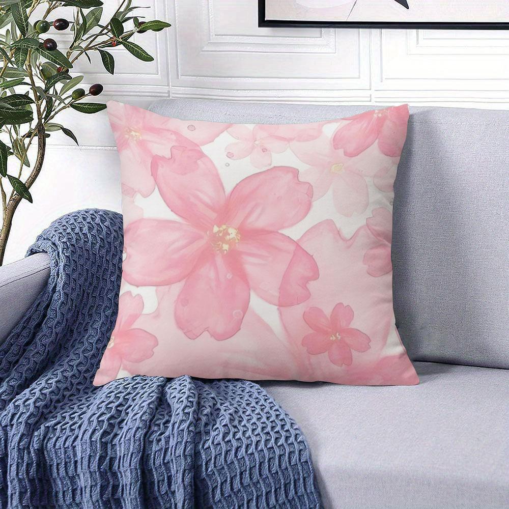 Pink Sakura Petal Square Jacquard Pillow Cover for Sofa Office Waist Cushion Cover Home Decorative Pillowcase