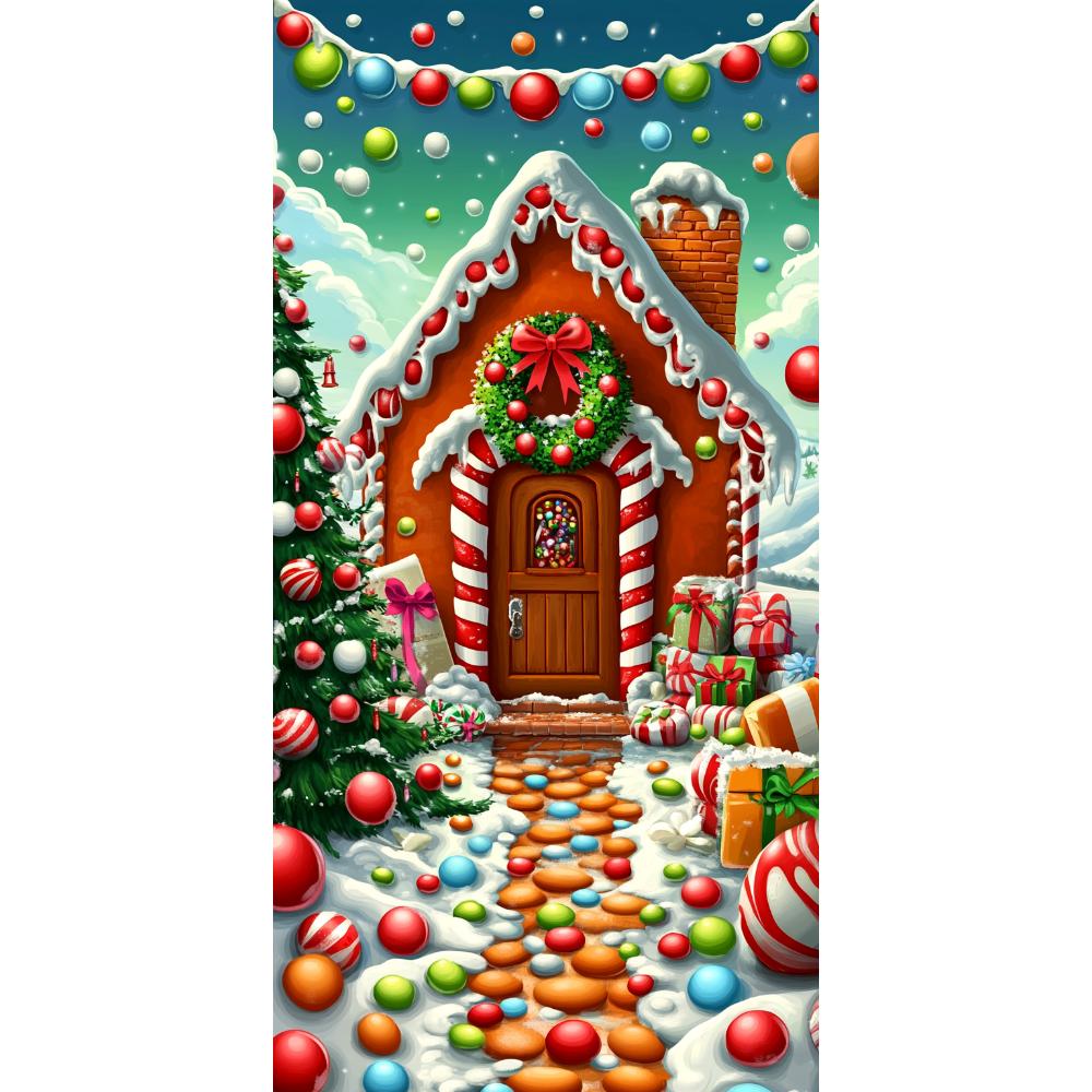 

Gingerbread Candy House Linings For Christmas Doors Home Kitchen Christmas Decoration Door Cover Cloth Outdoor Garden Home Decor