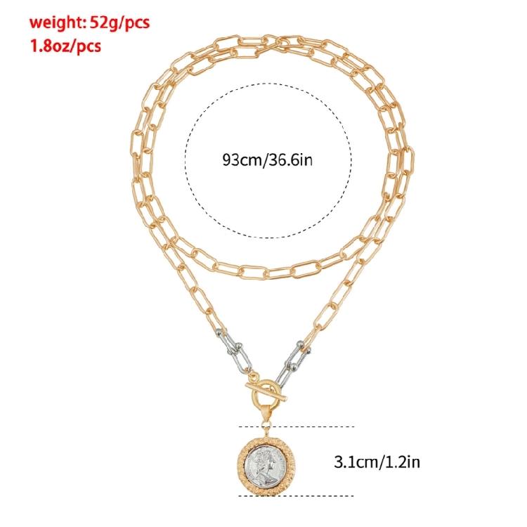 Vintage Inspired Embossed Coin Necklace Sturdy Alloy Chain Dateless Women's Jewelry Versatile Retro Necklace Gift