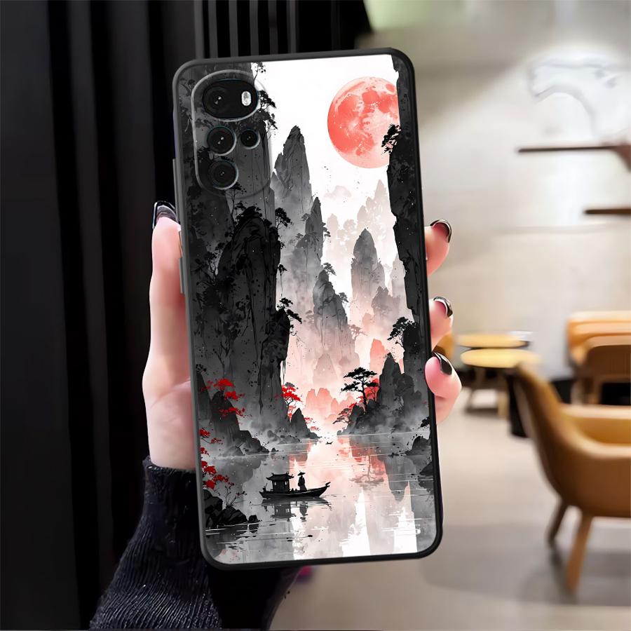 Phone Cover Case for Motorola Moto G71 G51 G73 G53 G30 G60s G32 G52 G50 Edge 20 Pro 30 Lite G22 Edge40 Ink Art Print Japanese
