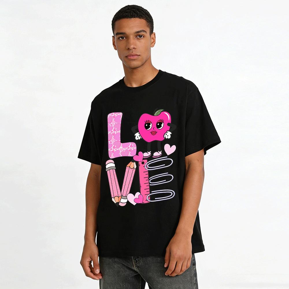 Love Apple Stationery Themed Fun Print Casual T-Shirt For Adults Kids Pure Cotton T-shirt