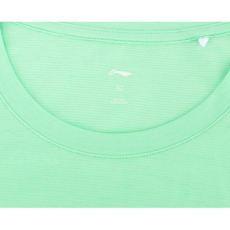 Li Ning Running Series Solid Color Logo Round Neck Comfortable Breathable Short Sleeve T-Shirt Men Tops Cool-Green ATSU551-2