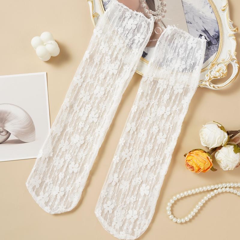 JK Women's Sweet Pile Socks Lace Flower Mesh Socks Female Small Fresh Mid-tube Socks Summer Thin Breathable Japanese Style