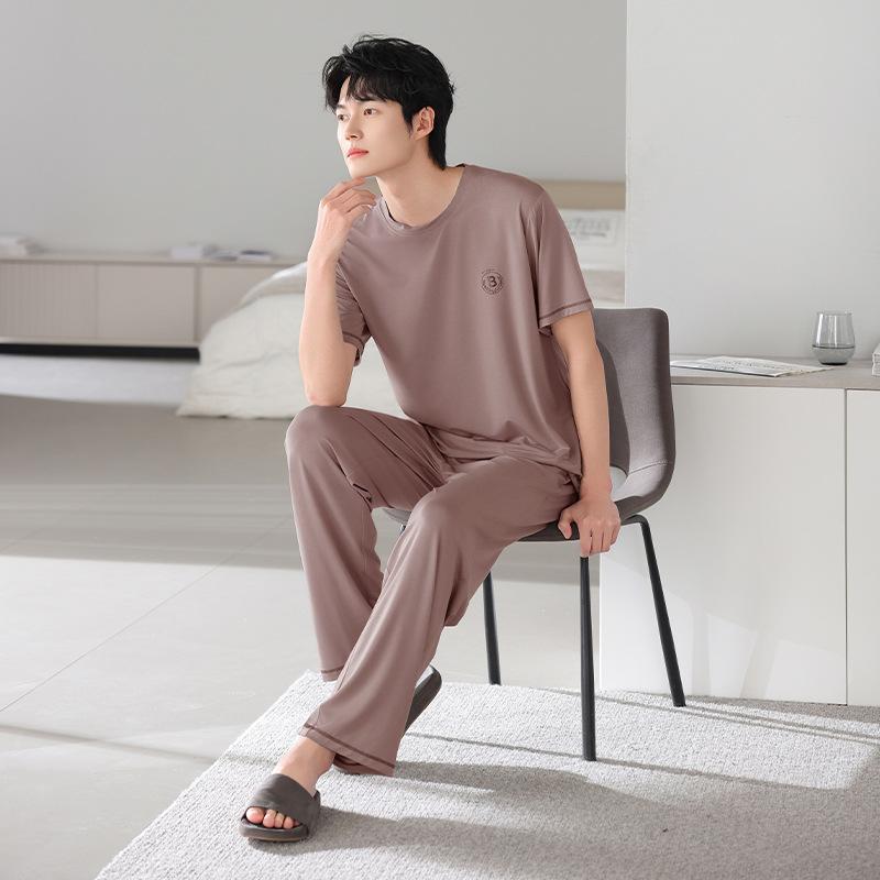 Pajamas Men's Summer Modal Men's Short Sleeve Trousers Ice Silk Dad Men's Middle-aged Thin Cotton Loungewear Suit