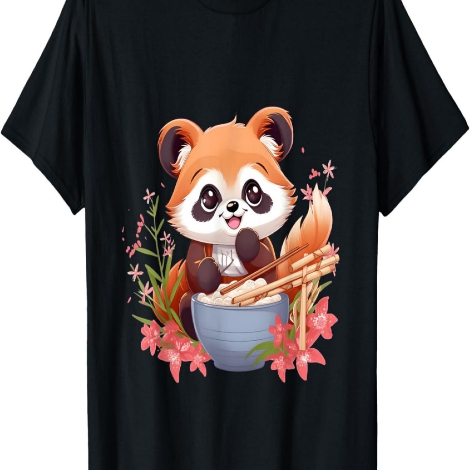 Отаку Аниме Красная Панда Ест Рамен Вишня Футболка(12) S