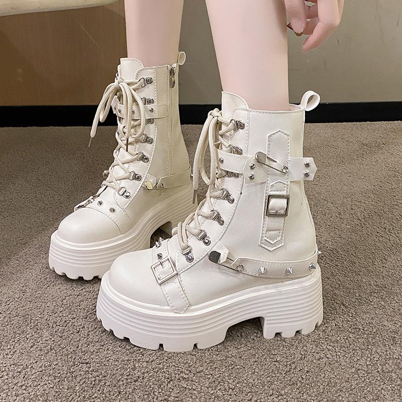 

High-heeled Martin boots for women s new autumn and winter British style small man sweet and cool platform locomotive short boots 34