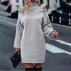 Autumn Winter Casual Loose Mini Dress Fashion Long Sleeve Elasticity Sweater Dresses Turtleneck Solid Off-shoulder Knitted Dress