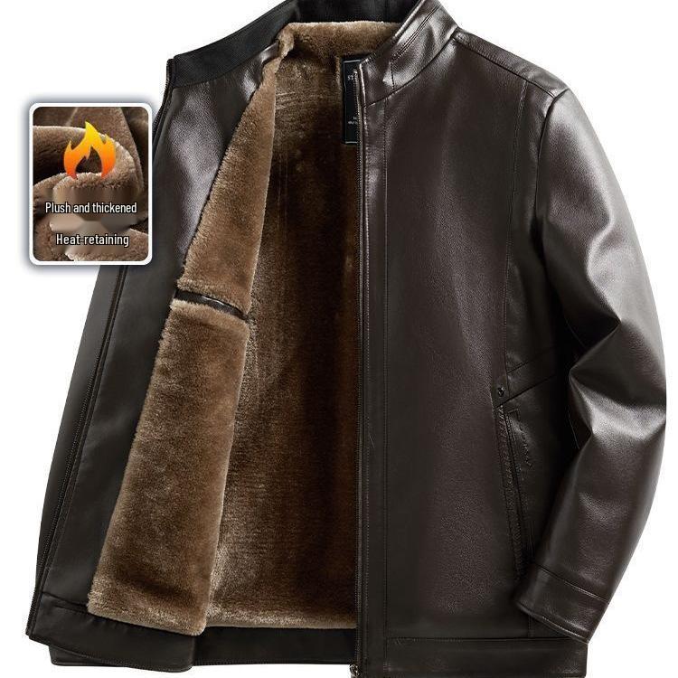 Veste de cyclisme chaude en cuir doublée polaire pour homme d'âge moyen