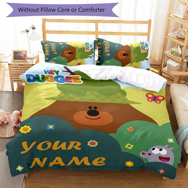 3pcs Hey Duggee2 Cover Set - Personalized Name, HD Printed Bedding with 1 Cover and 2 Pillowcases - Perfect for Home Decor, Easy Care