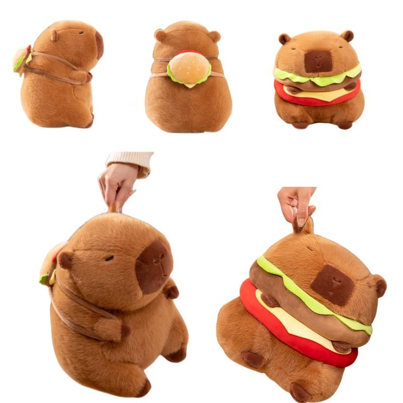 Kawaii Hamburger Capybara Plushies Cute Plush Bag Stuffed Animal Capybara With Hamburger Bag Decor Doll Birthday Girl Gift