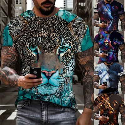 Men's Crew Neck Print Fierce Animal Pattern Oversized Men's Shirt Y2K Style Fashion Breathable Refreshing Short Sleeve