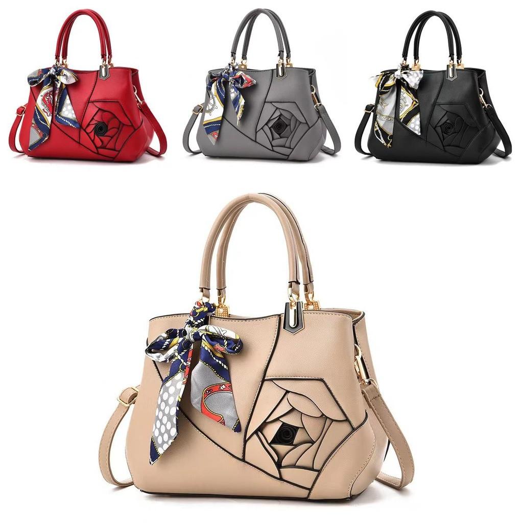 Stylish Pu Bucket Handbag For Women With Floral Scarf Design And Spacious Interior