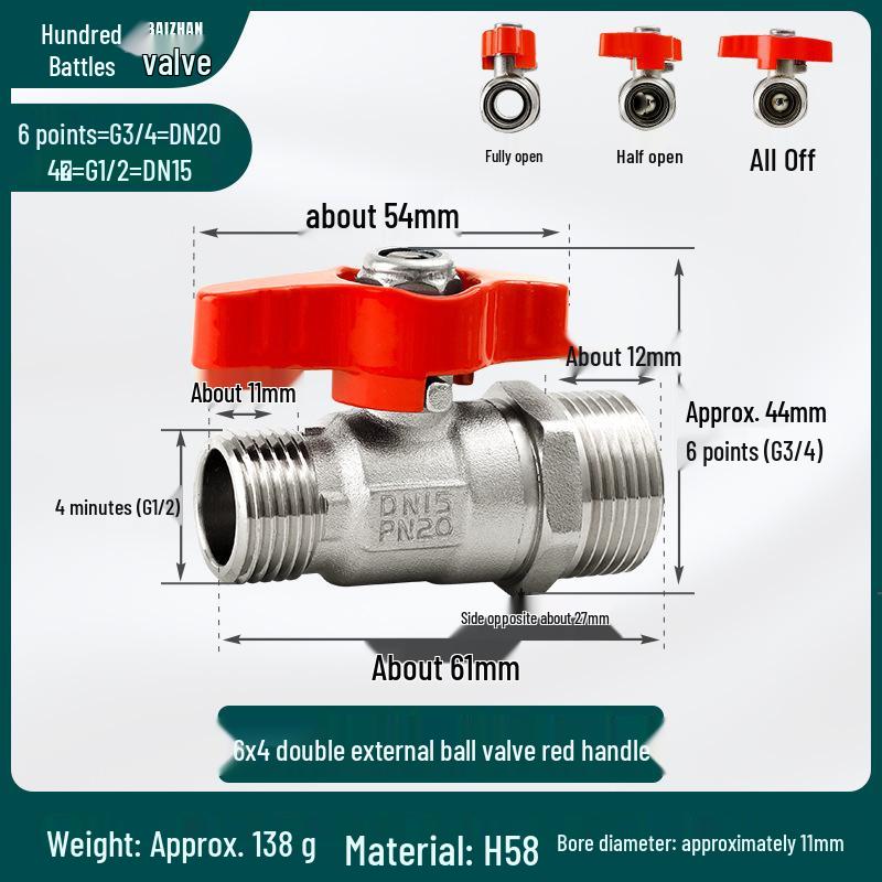Copper Double Male Thread Valve Reducer: 6-point To 4-point Non-Stainless Steel for Gas/Water Heater Tap Pipe