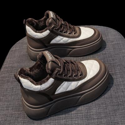Leather Warm and Velvet High-top Shoes Women's Cotton Shoes New Winter Platform Casual Board Shoes Warm Bread Shoes