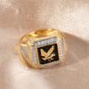 Luxury, high-end, atmospheric, men's fashionable eagle ring with diamond inlay around the perimeter, versatile ring with temperament