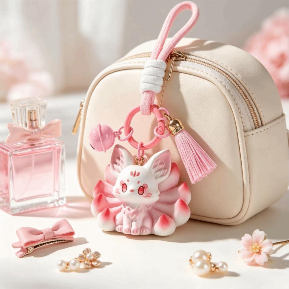 Creative Design Nine Tailed Animal Keychain Cartoon Bag Charm Resin Hanging Ornament  Holiday Gift