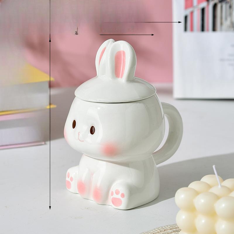 

Healing Little Rabbit Mug Ceramic Cup Creative Water Cup with Lid Pink Girl Heart Cute and Beautiful Cup 350ml