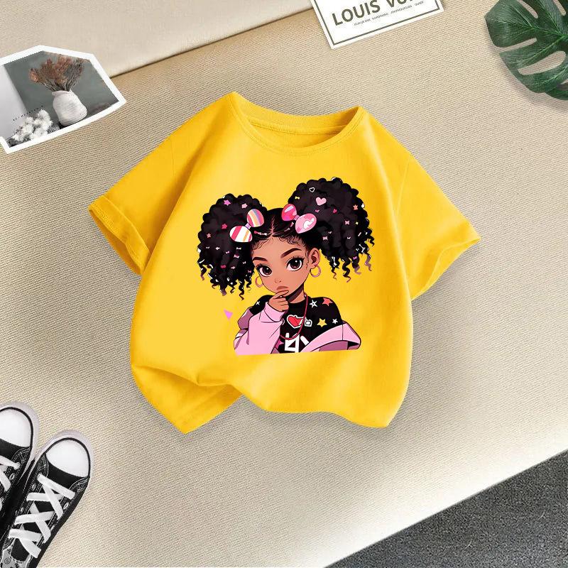 Kid T Shirt Cute Girl Printed T-shirt Round-neck Short-sleeve T-shirt Kids 100% Cotton Clothes 2-13Y