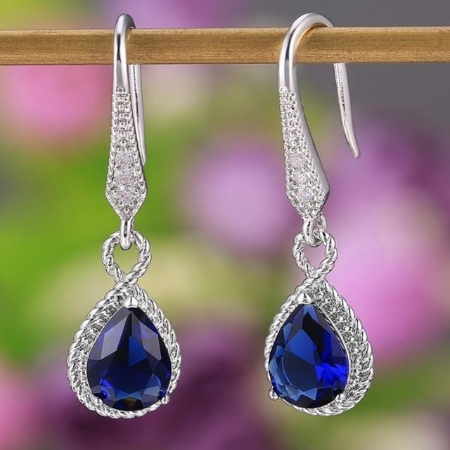 

Элегантные висячие серьги для женщин, высококачественные серебряные, инкрустированные синими каплями воды, с кубическим цирконием, классические ювелирные изделия синий