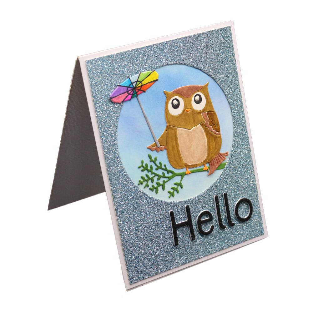 Owl Holding an Umbrella Frame Metal Silvery Stencil Embossing Cutting Dies For Diy Scrapbooking Paper Album Cards Making