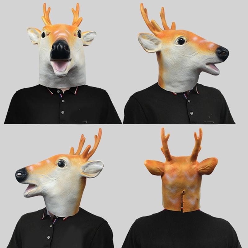 Sika Deer Mask Halloween Animal Head Mask Full Head Latex Mask for Kids Adults