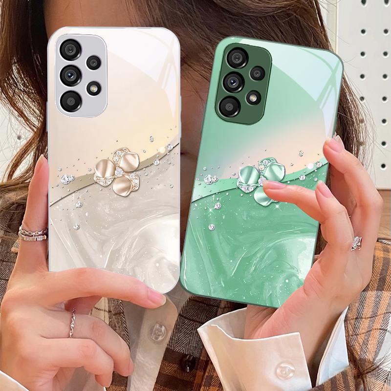 Diamond Like Floral Knot For Samsung Galaxy S10 4G S20 11E 30 S21 22 S24 Fe Pro S23 S25 Ultra 5G S9 Tempered Glass Phone Case
