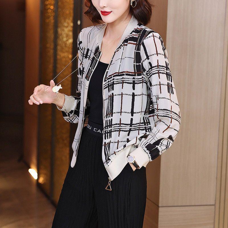 Women's Large Size Chiffon Printed Cardigan: Long-Sleeved Sun Protection Baseball-Style Jacket, Summer 2025 Edition.