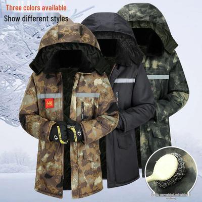 Chaqueta de Algodón Camuflaje para Hombre - Forro de Terciopelo de Invierno, Protección contra el Frío, Abrigo de Longitud Media para Trabajo