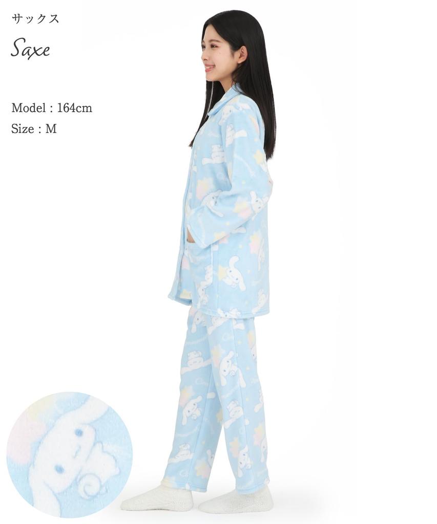 SAZAC Cinnamoroll Flannel Pajama Long Sleeve and Loungewear Women's Set, Pants, (Sax/L/SAN1868)