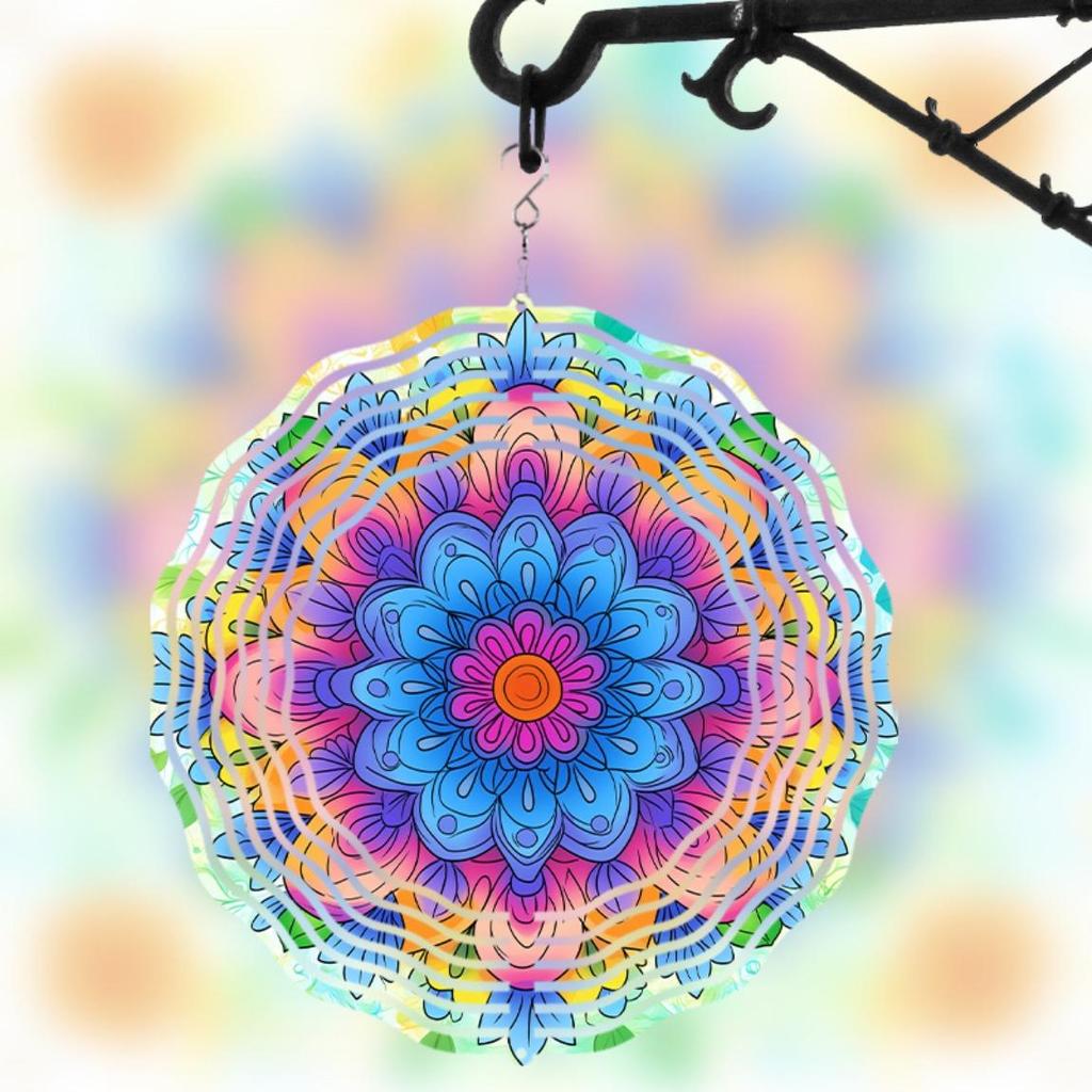 3D Mandala Flower Wind Chime Vibrant Metal Hanging Decor for Indoor Outdoor Window Garden Patio Balcony All Season Gift