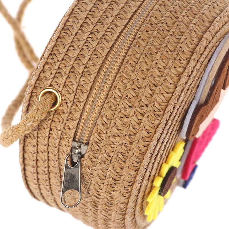 Children Flower Girl Straw Bag Crossbody Bag Handmade Woven Messenger Bag Straw Handbag Shoulder Bag Summer Kids Coin Purse