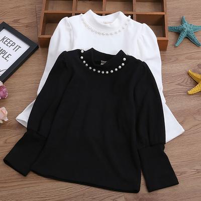 Mädchen Tops Frühling Herbst Baumwolle Weiße Bluse Oansatz Langarm T-Shirt Schwarz Einfache Bodenbildung Shirt kinder Kleidung
