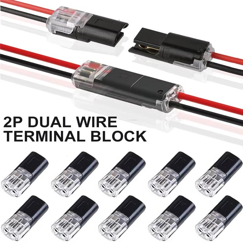 20 Pcs Double-Wire Plug-in Connector with Locking Buckle-Pluggable LED Wire Connectors 2 Pin 2 Way Electrical Wire Connector