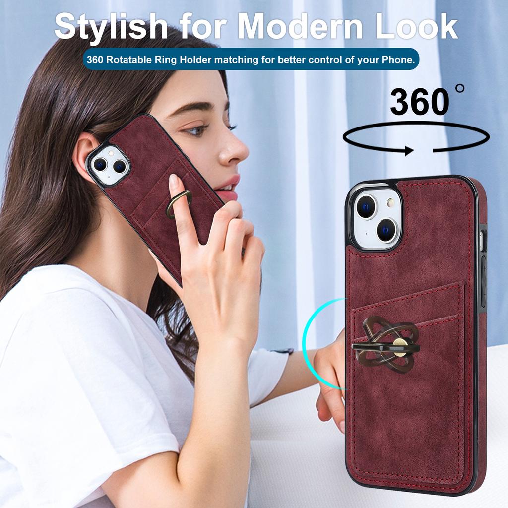 Cards Pocket Wallet Phone Case for iPhone 16 Pro Max 15 Plus 13 12 11 Pro 14 SE 2022 Leather Ring Holder Kickstand Back Cover