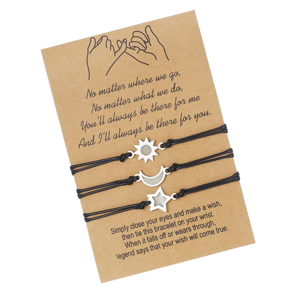 3pcs Bracelets d'Amitié Faits Main Thème Lune Soleil Étoile Ornement de Chaîne de Poignet Cordon Réglable Pour Meilleurs Amis