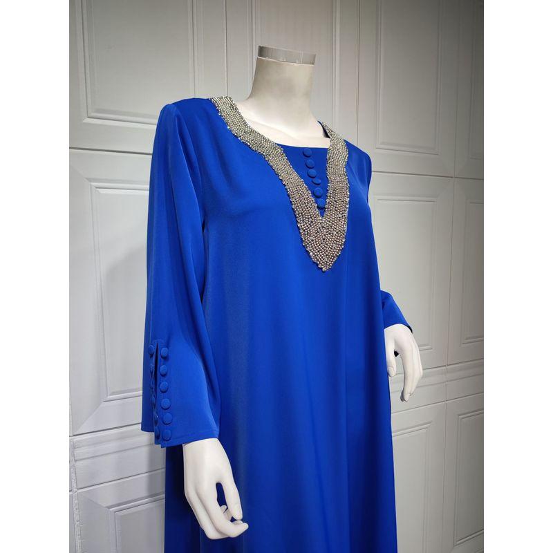 Cross-Border Amazon Indonesia Middle East Hot Selling Female Fashion Plus Size Handmade Beaded Hot Drilling Long Dress Dress