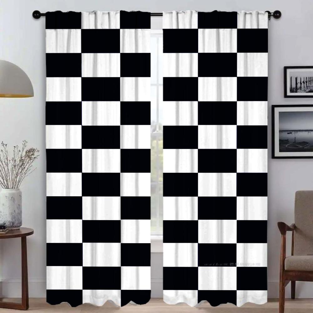 Checkerboard Tulle for Bedroom Partition Window Curtain for Room 2 Panel Curtains Child Room Home Interior Curtains Shades
