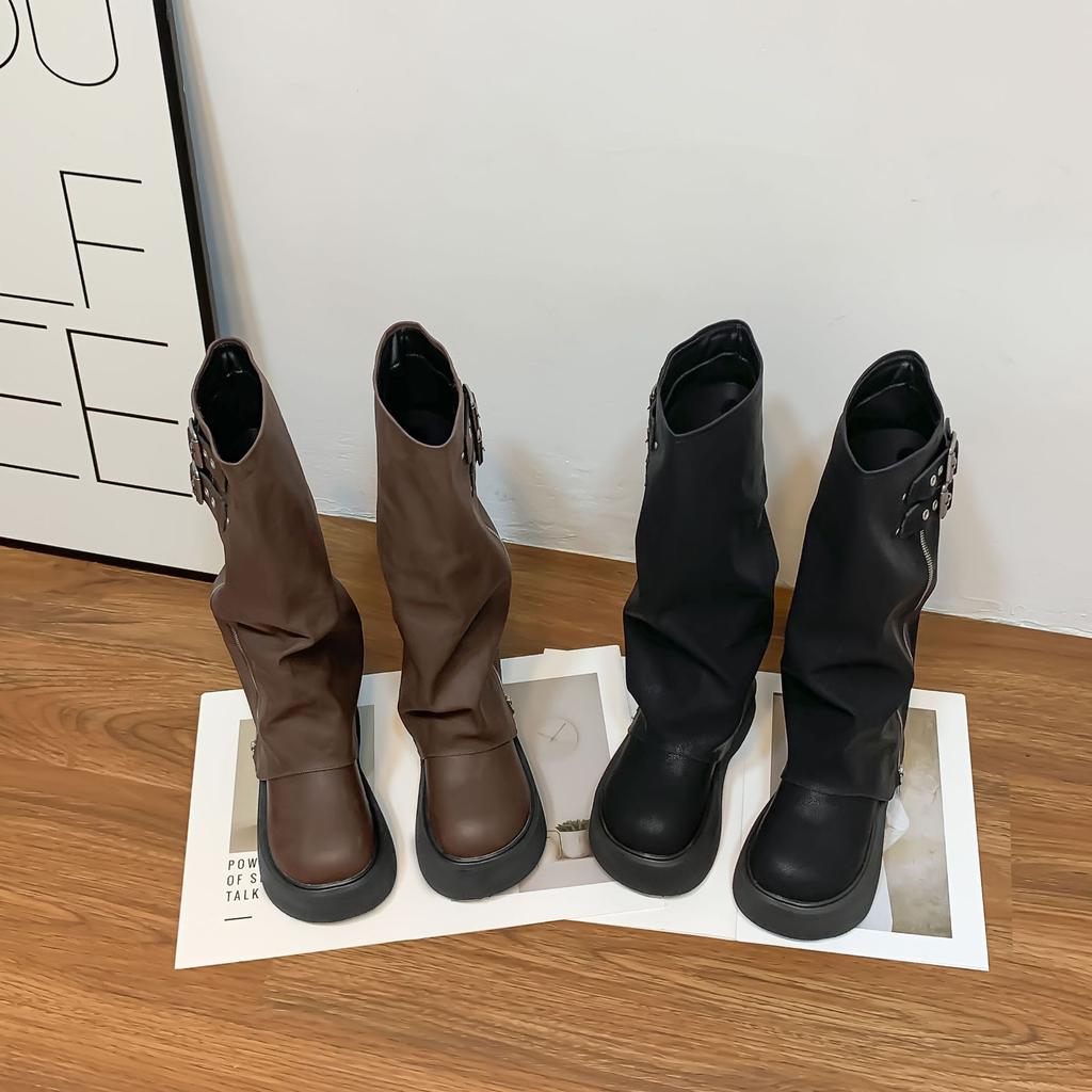 2025 bottes cuissardes pantalon long fermeture éclair latérale bottes à plateforme polyvalentes petit homme semelle épaisse augmentation de la hauteur bottes fines pour femmes bottes version coréenne