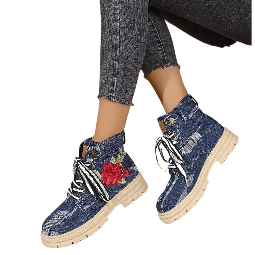 Denim Platform Martin Boots Winter Color Matching British Style Women 2025 Printing Tooling Boots