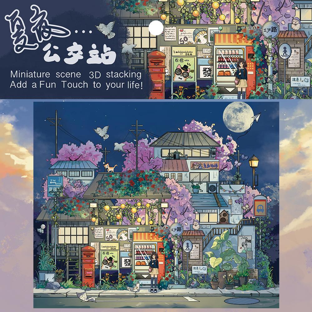 

4PCS Summer Night Bus Station Print Sticker Laptop Luggage DIY Harajuku Stationery Phone 3D Cute Aesthetic Bicycle Stickers